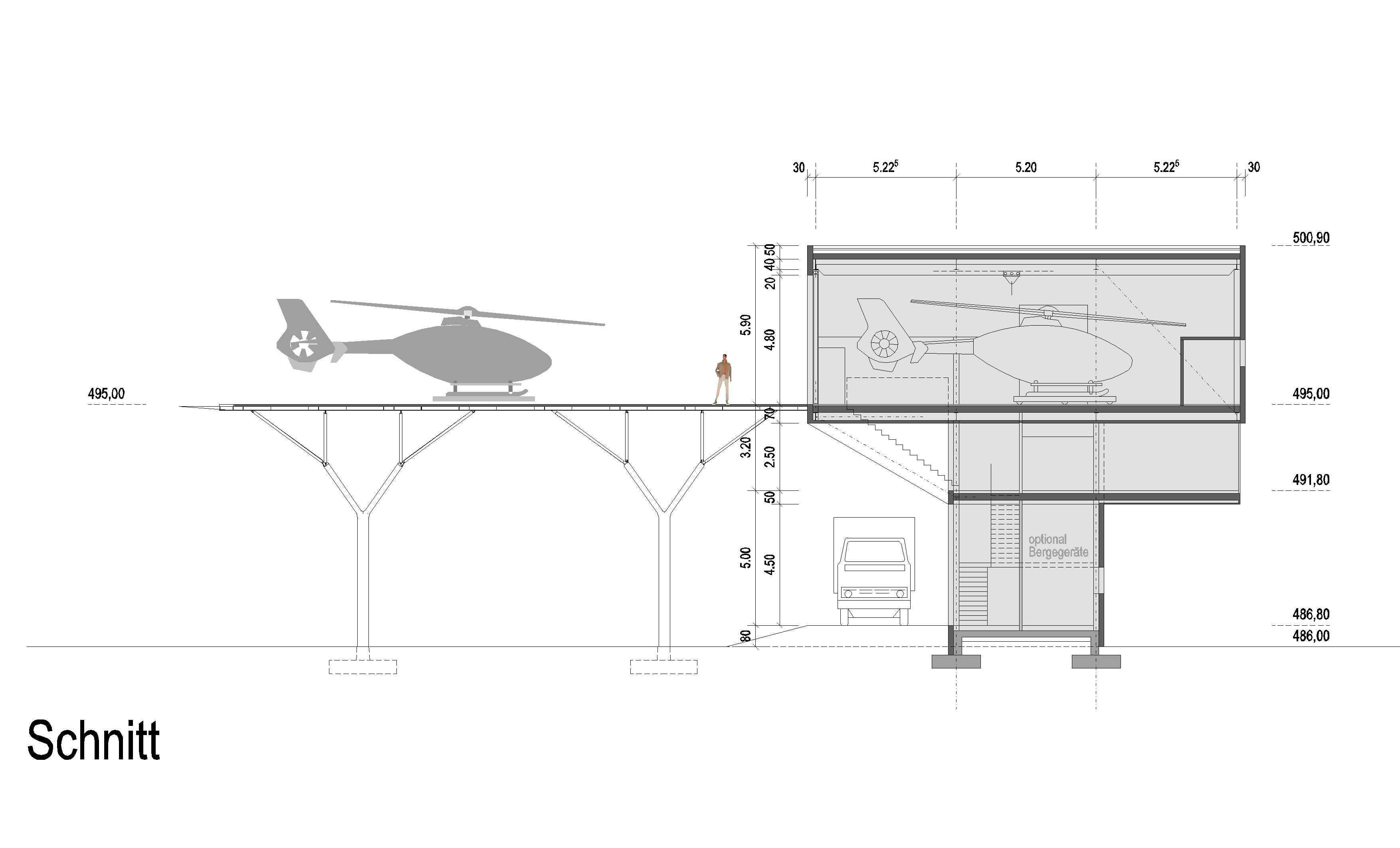 Schnitt, Heliport, Nenzing  drexel architekten